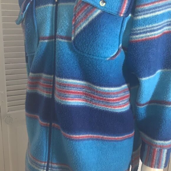 Vintage 80’s 90’s Oversized Blue Striped Zip Up Fleece Jacket Medium - Picture 13 of 14